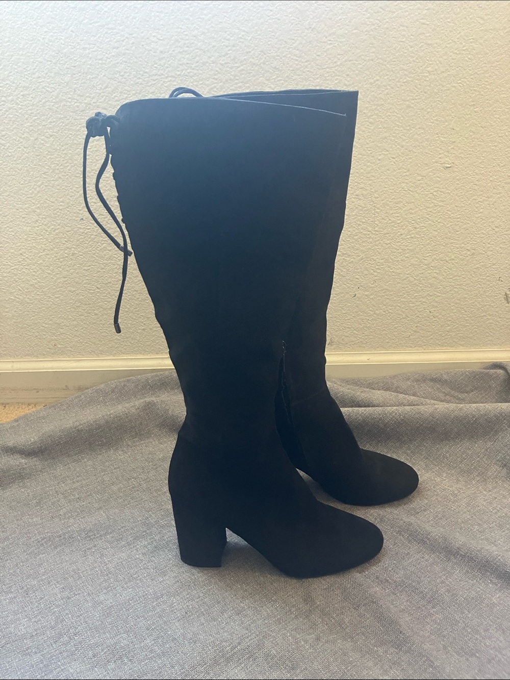 Kenneth Cole Black Suede Mid-Calf Block Heel Boots size 7.5